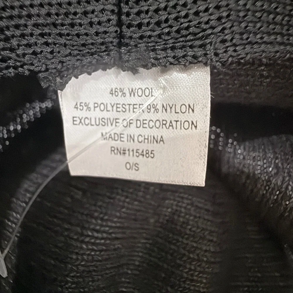 Black Wool Blend Cloche Bucket Hat Rhinestone Floral Accent One Size‎ Vintage